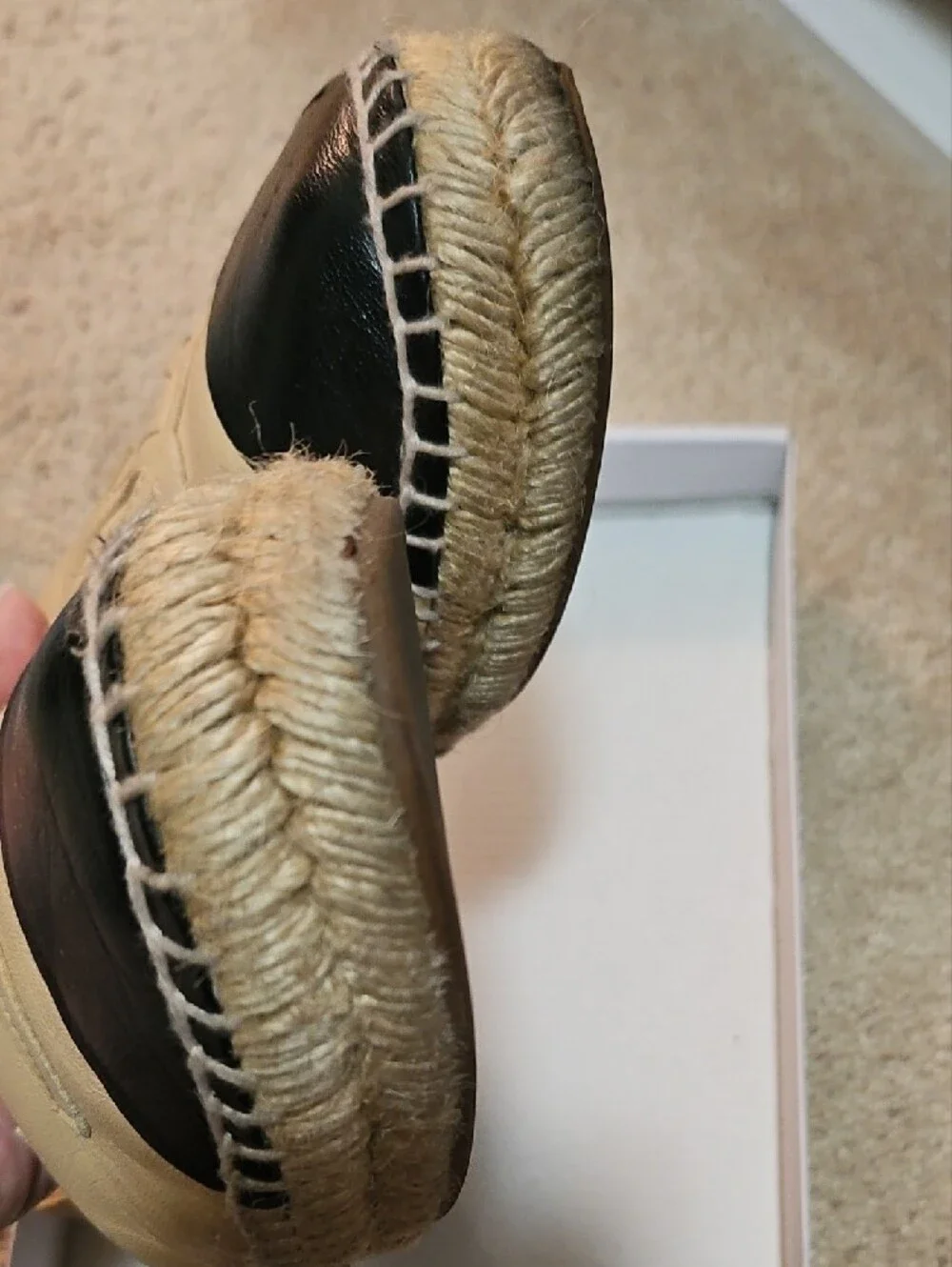 CHANEL Beige and Black Leather Espadrille Flats 38